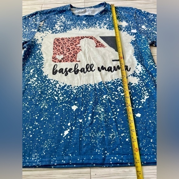 MLB Baseball Mama Mom Graphic Short Sleeve Shirt Blue Cheetah Print Size Medium - Picture 8 of 11
